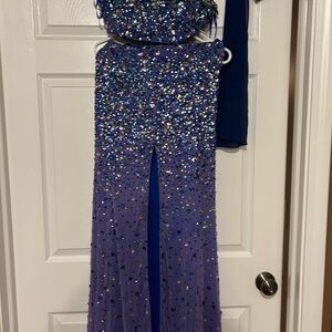Stunning Purple and Royal Blue Beaded 2 piece Gown
